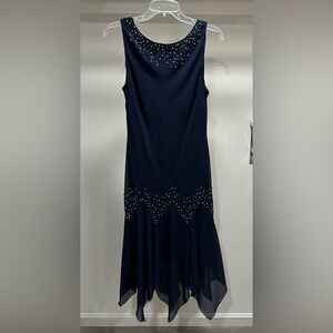 Elegant Navy Sleeveless Dress with Embellishments